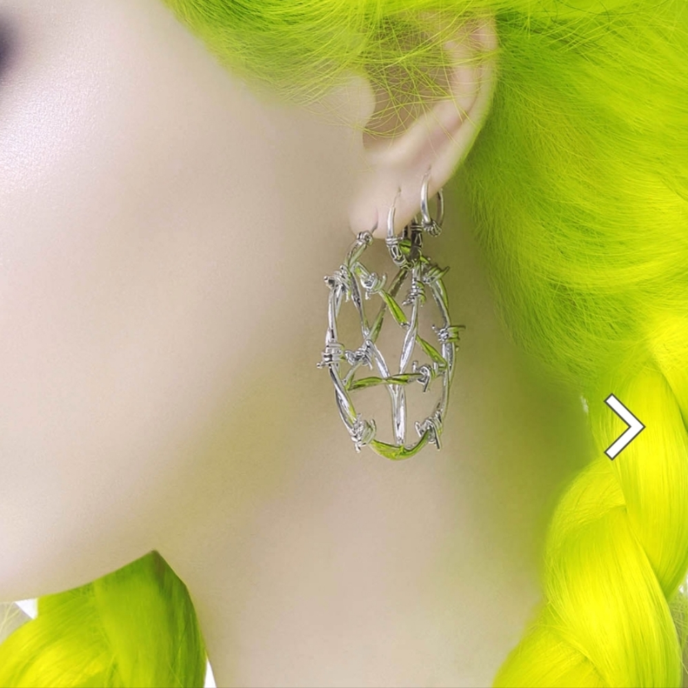 Killstar Silver Barbed Wire Pentagram Earrings - Brand New - Picture 4 of 4